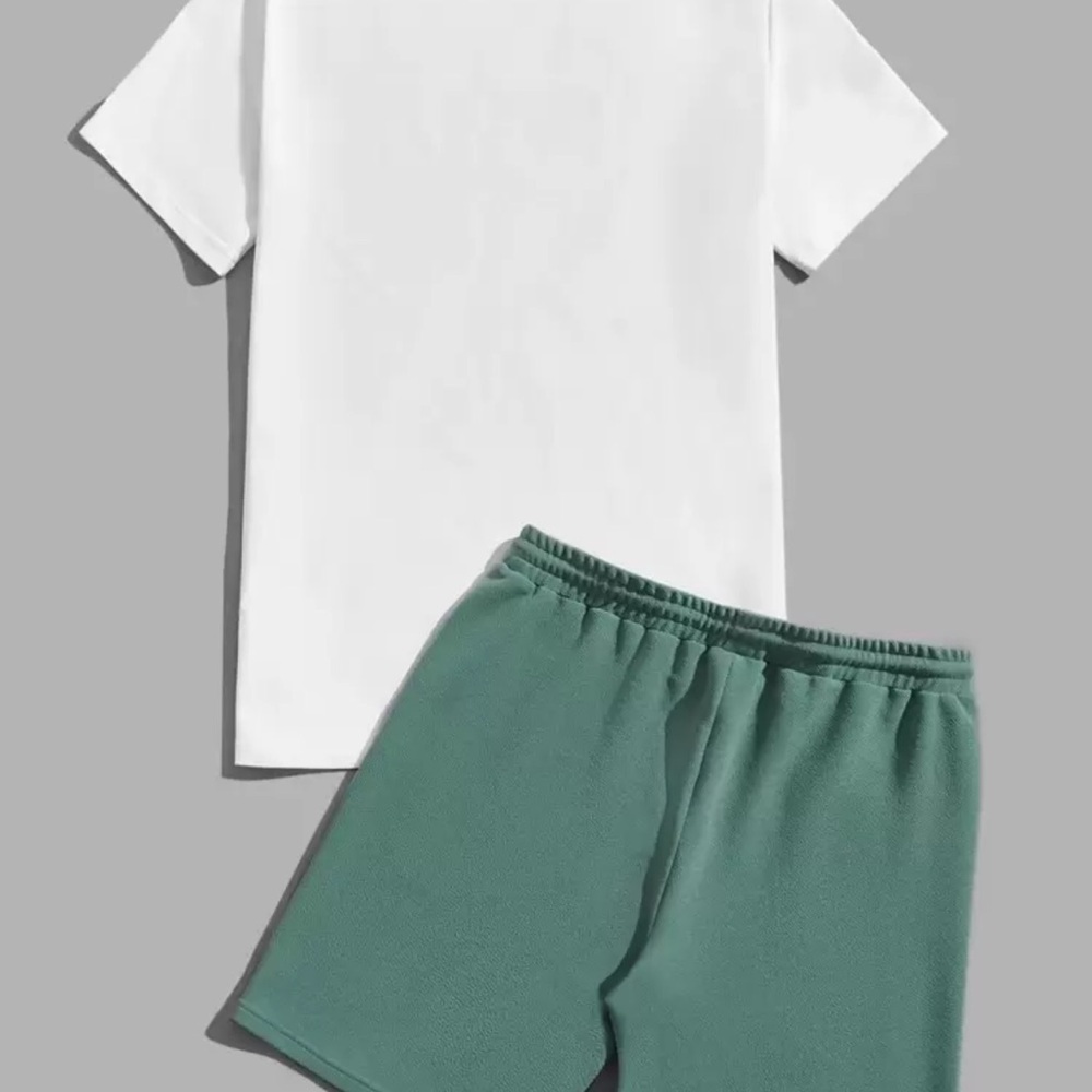 Manfinity Knitted Crew Neck Short Sleeve T-Shirt And Drawstring Shorts Set - Picture 3 of 5